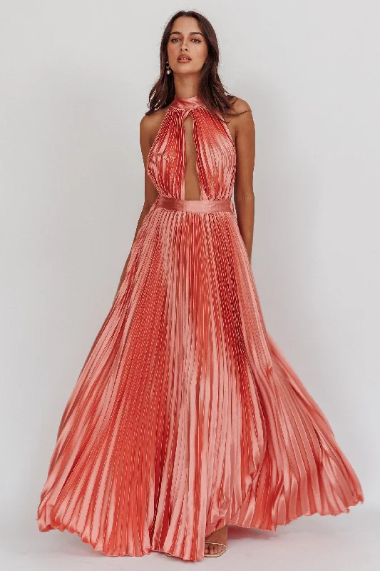 Pleated Women Dress with a Timeless and Elegant TextureMonarch Pleated Satin Maxi Dress Rose Pleated Women Dress with a Timeless and Elegant TextureMonarch Pleated Satin Maxi Dress Rose