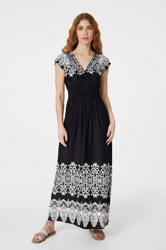 Maxi dresses with ribbed textures for a unique and tactile lookLace Print Cap Sleeve Maxi Dress Maxi dresses with ribbed textures for a unique and tactile lookLace Print Cap Sleeve Maxi Dress