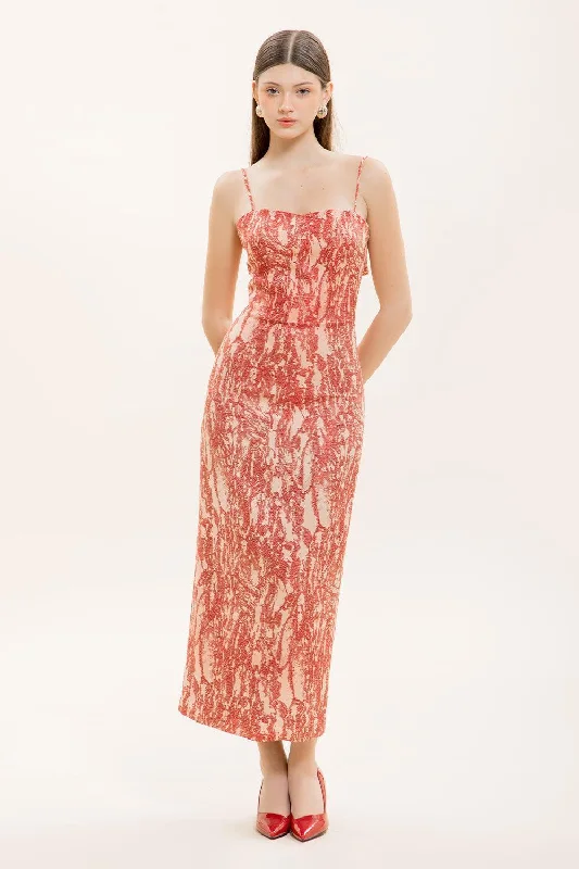 Maxi dresses with a gathered skirt for a voluminous and dramatic effectEsme Sheath Spaghetti Strap Taffeta Ankle Length Dress Maxi dresses with a gathered skirt for a voluminous and dramatic effectEsme Sheath Spaghetti Strap Taffeta Ankle Length Dress