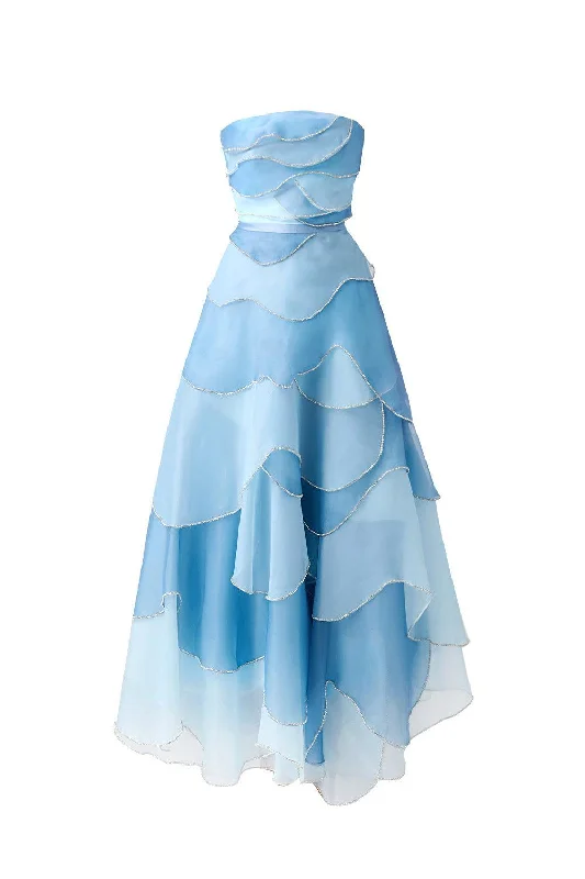Maxi dresses with cut - out details on the sides for a modern edgeLeonard Layered Straight Across Neck Organza Ankle Length Dress Maxi dresses with cut - out details on the sides for a modern edgeLeonard Layered Straight Across Neck Organza Ankle Length Dress