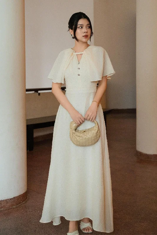 Maxi dresses with a paisley print for a classic and elegant styleOlivia A-line Cape Sleeved Tussah Silk Maxi Dress Maxi dresses with a paisley print for a classic and elegant styleOlivia A-line Cape Sleeved Tussah Silk Maxi Dress