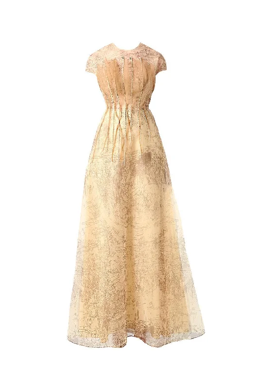 Maxi dresses with a ruched bodice for a more form - fitting and feminine shapeReilly A-line Jewel Neck Organza Ankle Length Dress Maxi dresses with a ruched bodice for a more form - fitting and feminine shapeReilly A-line Jewel Neck Organza Ankle Length Dress