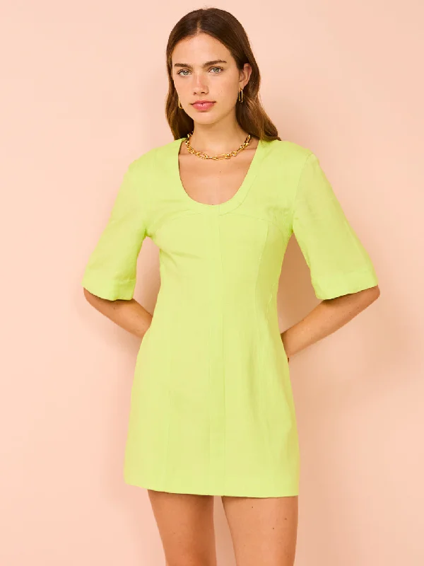 Mini dresses with pleated skirts for a classic lookBy Johnny Bora Box Sleeve Mini Dress in Sunny Lime