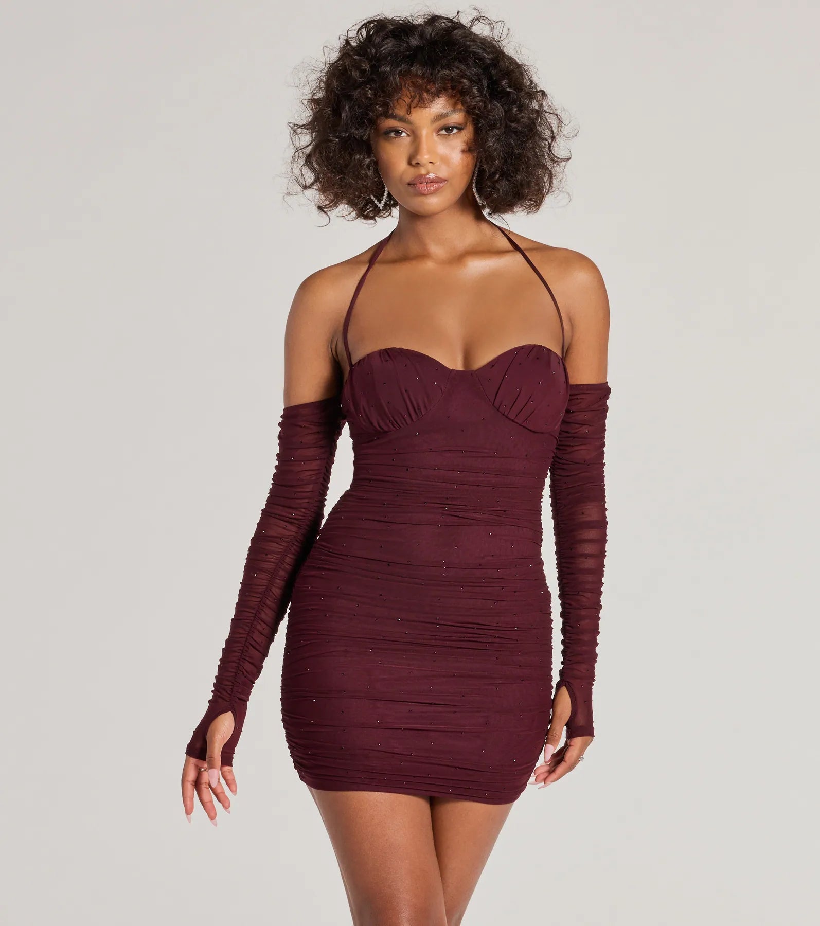 Sequined mini dresses for New Year's EveGlam Instinct Cold Shoulder Rhinestone Mini Dress