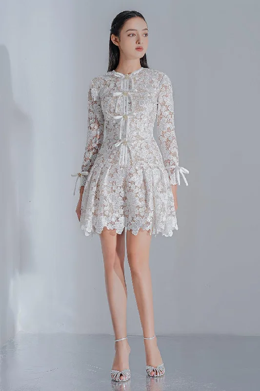 Mini dresses with halter necks for a stylish choiceQuinnley Drop Waist Round Neck Lace Mini Dress
