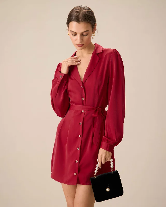 Mini dresses with button - down frontsWomen's Red Satin Tie-Waist Mini Dress