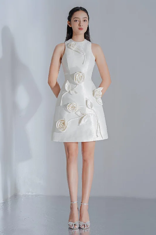 Mini dresses with puff sleeves for a vintage lookYasmine Sheath Round Neck Taffeta Mini Dress