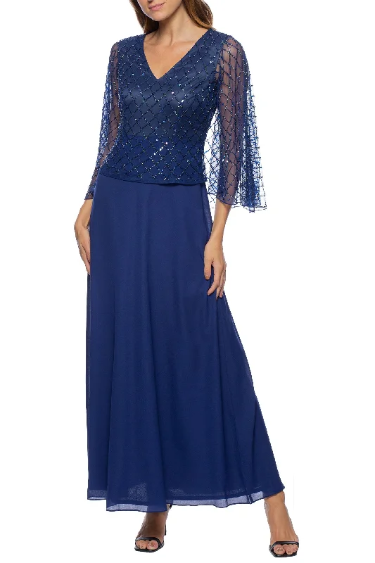 Bodycon dress with a scalloped edge​Marina  Long Sleeve Beaded Capelet Chiffon Dress