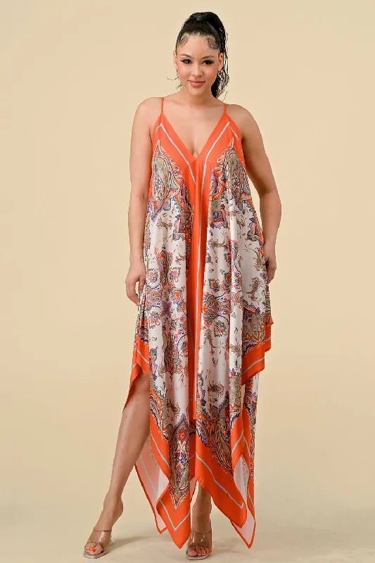Long - sleeved bodycon dress for a formal winter eventSpaghetti Strap Scarf Boarder Print Dress Long - sleeved bodycon dress for a formal winter eventSpaghetti Strap Scarf Boarder Print Dress